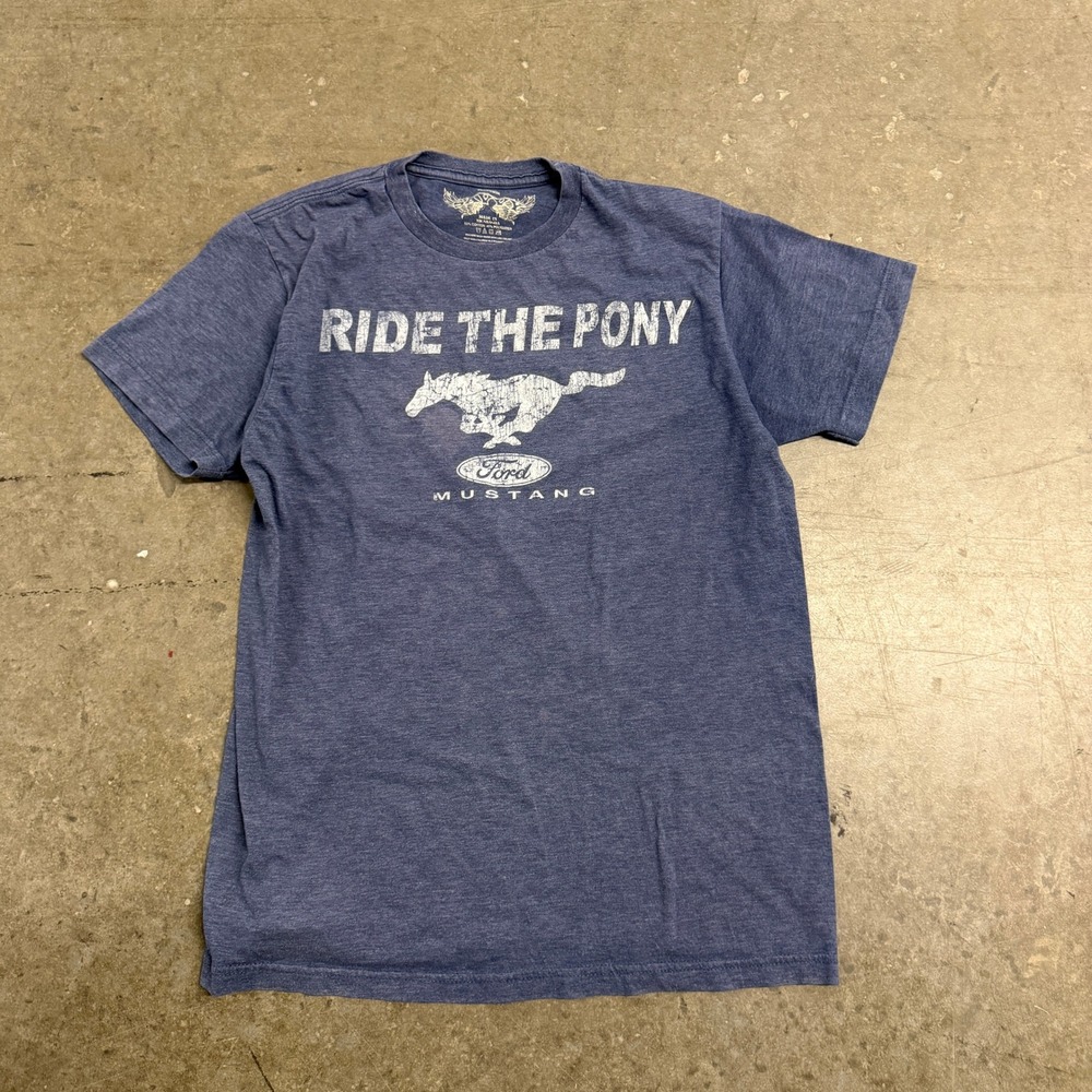 Savvy Mens Ford Mustang Ride The Pony Graphic T-Shirt Blue Heather Medium